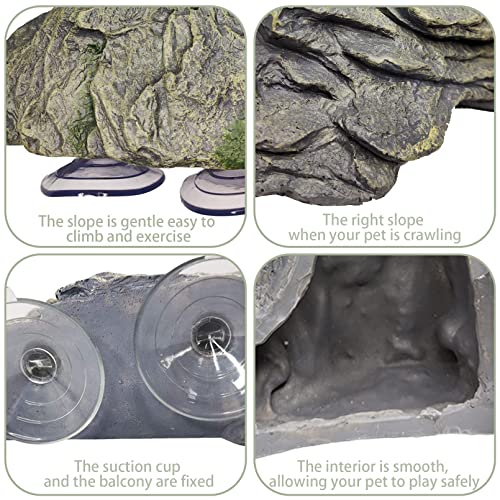 PINVNBY Turtle Basking Platform, Reptile Climbing Shale Resin Ledge Stone, Aquarium Ornament Rock Landscaping Decoration with Suction Cups for Frogs Newts Lizard (Large:7.1”Lx6.3”Wx2.7”H) - size: 7.1”Lx6.3”Wx2.7”H