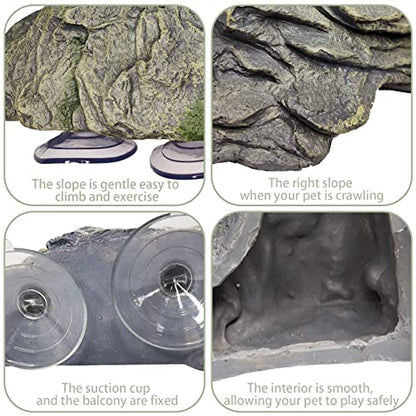 PINVNBY Turtle Basking Platform, Reptile Climbing Shale Resin Ledge Stone, Aquarium Ornament Rock Landscaping Decoration with Suction Cups for Frogs Newts Lizard (Large:7.1”Lx6.3”Wx2.7”H) - size: 7.1”Lx6.3”Wx2.7”H