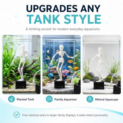 Dancing Skeleton Aquarium Bubbler with Quiet Air Pump, Complete Fish Tank Bubbler Decorations Kit, Adjustable 3D Printed Skeleton Fish Decor for Family-Use，Without Pump