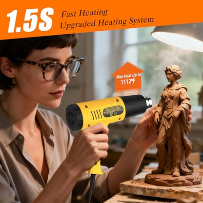 Digital Heat Gun, 900W Adjustable Heat Gun 100-650℃ LCD Display, 4 Nozzles | with LCD display, adjustable 100-650℃ temperature, 6 modes, 7S cool down, ideal for resin crafts, repair & DIY