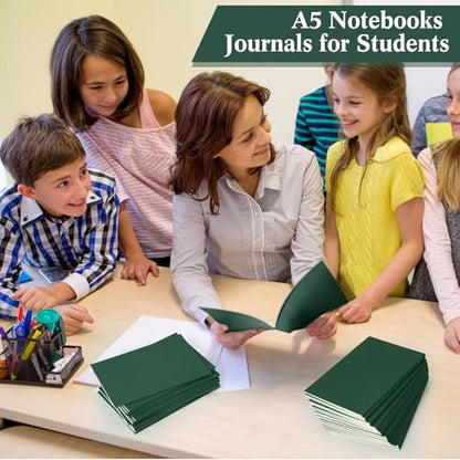 100 Pcs Journals Notebooks Bulk - Kraft Softcover A5 Small Notebooks 5.5 Inch x 8.3 Inch Notepads with 60 Page 30 Sheet for Writing Sketch Travel Office Supplies (Green,Unlined) - color: Green, style: Unlined