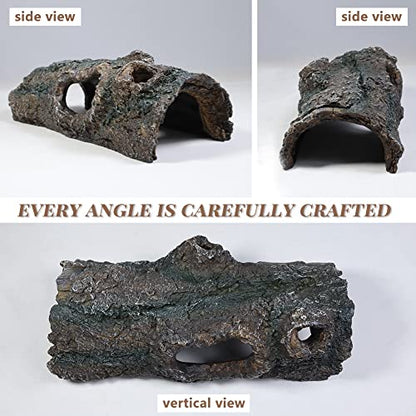 fazhongfa Reptile Hide Tree Trunk Lizard Snake Gecko Axolotl Spider Turtles Bearded Dragon Tank Accessories Large Hollow Log for Aquarium or Fish Tank Resin Wood Decorations Ornament - style: Style-1