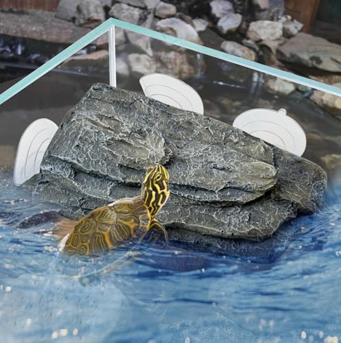 Turtle Floating Basking Platform Terrace Turtle Basking Platform with 3 Suction Cups Resin Turtles Basking Rock Float Resting Terrace for Frogs (Grey) - color: 【Grey】