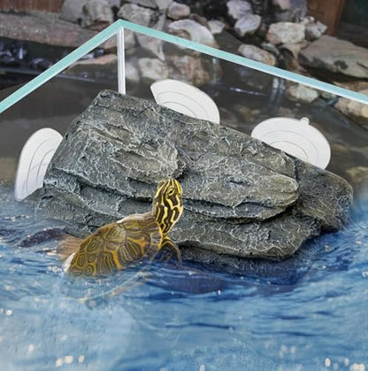 Turtle Floating Basking Platform Terrace Turtle Basking Platform with 3 Suction Cups Resin Turtles Basking Rock Float Resting Terrace for Frogs (Grey) - color: 【Grey】