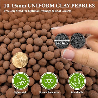 5qt LECA Clay Pebbles for Plants, 10-20mm LECA Balls for Hydroponics, Natural Clay Balls for Plants Drainage, Expanded Pebbles for Orchids, Soil Amendment, Orchid Potting Mix
