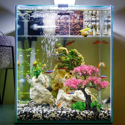 Didiseaon Aquarium Decor Artificial Plants Tree Set 11.4 Inch Pink | Plastic Plants for 10-55 Gallon Fish Tank Decoration Cherry Blossom Tree Fish Tank Decor Betta Fish Bowl Home Office Decor