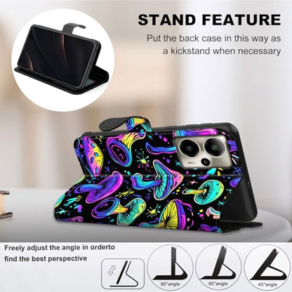 for Cricket Outlast 5G 2024 Wallet case with RFID Blocking Credit Card Holder Kickstand, Folio Flip PU Leather Shockproof Protective Cover for AT&T Motivate Pro 5G, Mushrooms 02 - color: Mushrooms 02