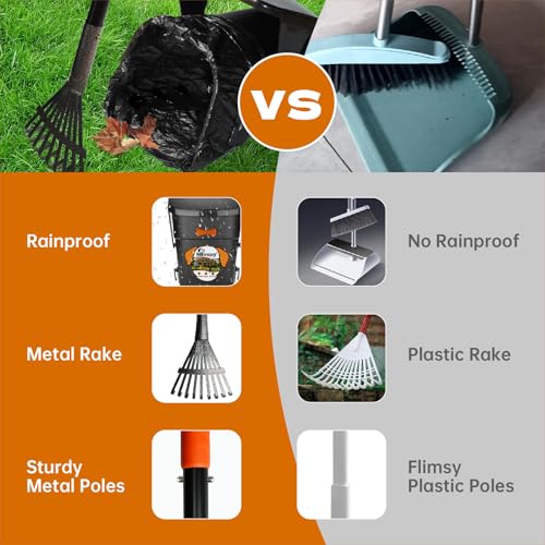 Dog Pooper Scooper with Bags & Dispenser - 37.4" Long Durable Metal Handle Swivel Bin & Rake & Spade Kit, Large Capacity Portable Pooper Scooper for Yards，Easy to Assemble