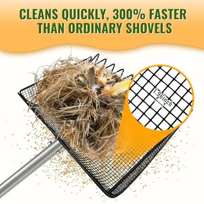 Chicken Poop Scooper, 2-in-1 Coop Scoop & Chicken Coop Rake, Sand Sifting Shovel with Adjustable Stainless Steel Handle, Up to 65 in, No-Bend Cleaning Tool - Patent-Pending (Black) - color: Black