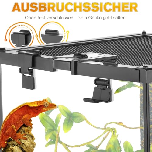 20"x12"x14" Reptile Terrarium, Escape-Proof Glass Arboreal Vivarium for Small Arboreal Reptiles Such as Crested Geckos, with Escape-Proof Lock & Feeding Hatch - size: 20"D x 12"W x 14"H