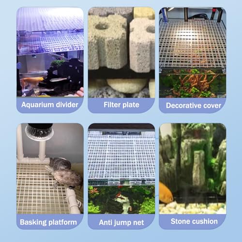 8pcs Aquarium Plastic Grid Divider Tray Egg Crate Aquarium Fish Tank Bottom Isolation with Bracket and Suction Cups(11.8x5.9 Inch)