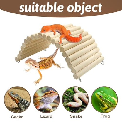 Hamiledyi 11.37 x 5.9 inch Reptile Hideout, Bearded Dragon Bendy Bridge, Climbing Ladder Wooden Hermit Climb Toys, Hide Cave Habitat Decor for Lizards Gecko Spiders Snakes Tortoise - size: 11.37 x 5.9 inches