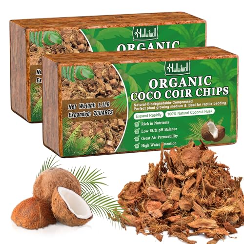Halatool 2 Pcs Coco Husk Chips for Plants - 2.2 LB 100% Organic Coconut Coir Chips with Low EC and pH Balanced, Compressed Coco Substrate Growing Mulch Medium for Landscaping, Herbs, Plants, Flowers - color: 2pcs