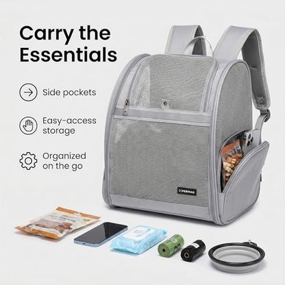 Cat Backpack Carrier for Small Dogs and Medium cat Puppy Kitten Bunny Pet Carrier Backpack Collapsible with Fully Ventilated Mesh with Safety Leash (Gray, 12.9" L x 10.62" W x 15.5" H - M) - color: Gray, size: Medium