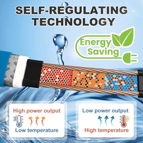 MAXKOSKO 30ft Dual Lights Self Regulating Heat Tape for Water Pipes 5W/ft | Heat Trace Cable with Thermostat, Heating Cable Freeze Protection for Metal & Plastic Pipes,Keeps Water Flowing at -40°F,120V - color: 30-feet
