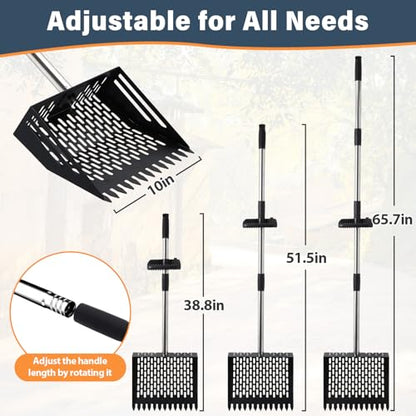 Linidcoud Chicken Poop Scooper, 10 Inch Metal Long Handle Chicken Coop Sand Pooper Scooper & Rake Adjustable Length, Durable Dog Pooper Scooper for Yard Farm Coop Accessories(Black) - color: Black