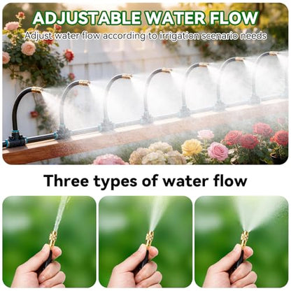 360°Adjustable Drip Irrigation System,100FT Irrigation System for Garden | 16 Copper Nozzles,82Pcs Automatic Misting Sprinkler,5/16" Tubing, Ideal for Raised Bed, Patio,Lawn, and Yard Care Projects - size: 100FT