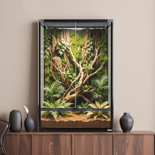 67 Gallon Tempered Glass Reptile Tank, 24" x 18" x 36" Reptile Terrarium,Reptile Enclosure with Front Opening Sliding Double Doors, Top Ventilation, Removable Door Easy to Feed and Clean - size: 24" x 18" x 36"