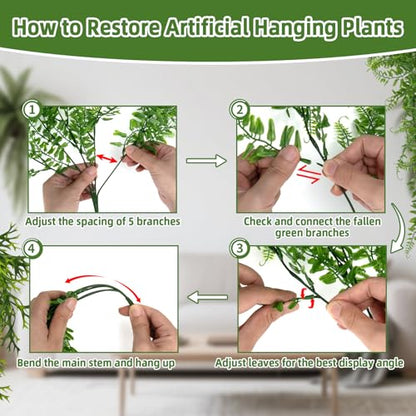 RAINFLOW 2PCS Fake Hanging Plants - Artificial Reptile Habitat Vines | UV Resistant Artificial Boston Ferns for Bearded, Dragon, Snake. Geckos, Hermit Crab, Lizard, Chameleon, 30 Inch - size: 30"x5.1"