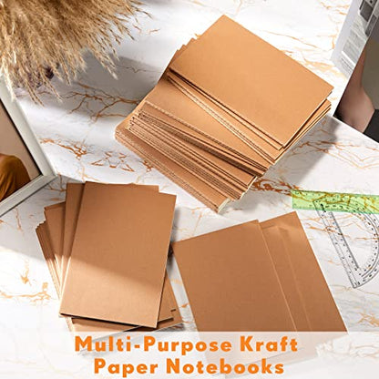 100 Pcs Journals Notebooks Bulk - Kraft Softcover A5 Small Notebooks 5.5 Inch x 8.3 Inch Notepads with 60 Page 30 Sheet for Writing Sketch Travel Office Supplies(Brown,Unlined) - color: Brown, style: Unlined