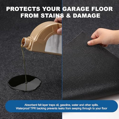 Garage Mats for Floor 7'5" x 17' - Premium Felt + Rubber Backing Thickened Oil Spill Resistant Garage Pad Non-Slip Waterproof Durable Cut to Fit Pad Garage Parking Mats for Compact SUVS Sports Car - size: 7'5" x 17'