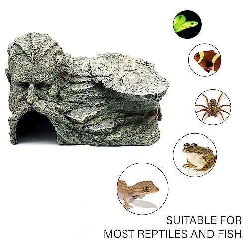 Reptile Rock Basking Platform, Gecko Hide Cave Hiding Place, Snake Cave and Hides for Reptiles, Amphibians, and Small Animals, Lizards - color: Rock