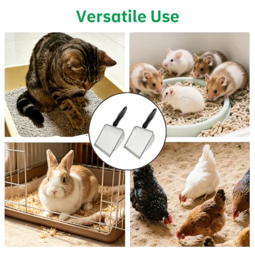 2 Pack Chicken Poop Scooper, 5.5" Metal Mesh Shovel | 3.8mm & 5mm Mesh Metal Chicken Coop Rake and Scoop Tool, Ideal for Poultry Housing, Cat Litter Boxes and Sand Sifting