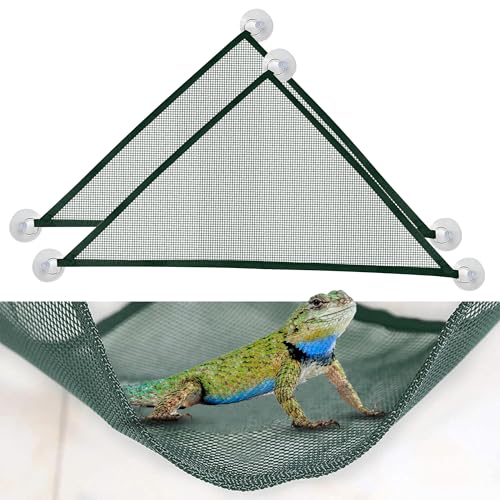 2 Pcs Bearded Dragon Lizard Hammock, Geckos Hammock, Breathable Mesh Reptile Hammock, Suitable for Large & Small Bearded Dragons Anole Geckos Lizards or Snakes（Green） - color: Green