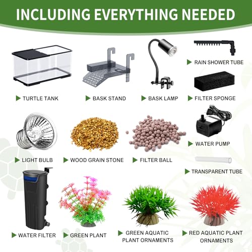 (Tank + Light +Pump + Filter + Filter Balls) Turtle Tank Kit, Turtle Tank Starter Kit,Bottom Drainage, Multi-Function Areas for Turtles, Crabs,Fishes, Amphibians,Reptiles. (21.65 x 12.28 x12.28 Inch) - size: XL+Light+Pump+Filter+Filter Balls