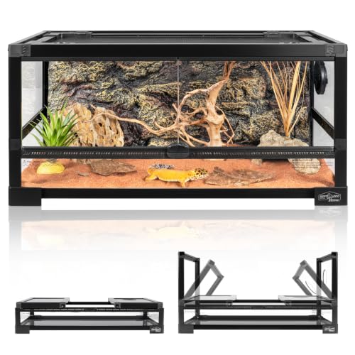 15 Gallon Full Glass Reptile Tank, Quick Fold Reptiles Enclosure with Waterproof Base, Top Screen Ventilation, 24" x 12" x 12" Front Opening Terrarium for Gecko, Lizard, Hermit Crab, Frog - size: 24" x 12" x 12"