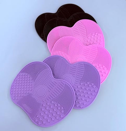 2 Pcs Silicone Cleaning Pads, Apple Shape Scrub Pad Reusable Brush & Tool Cleaning Mat with Suction Cup for Makeup Brushes, Kitchen Utensils, Home Use (Black) - color: Black