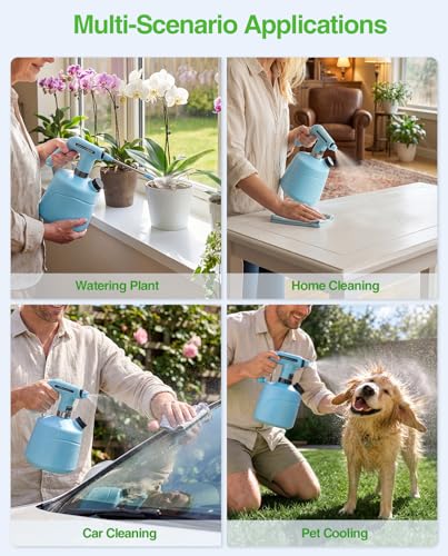TaskStar Electric Spray Bottle 2L/0.5 Gallon, Battery Powered Garden Sprayer Up to 7.5 Hours Long Battery Life with Fast Charging, Automatic Mister Spray Bottle for Plant with Independent Water Inlet - color: Blue