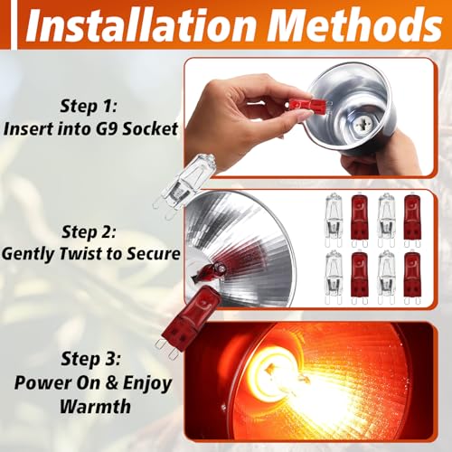 8 Pcs G9 Halogen Bulb 50W, Reptile Heat Lamp for Bearded Dragon/Gecko | Provides Essential Basking Heat, Simulate Natural Sunlight for Day/Night Cycle, Durable for Long-Term Daily Use, Mini G9 Base