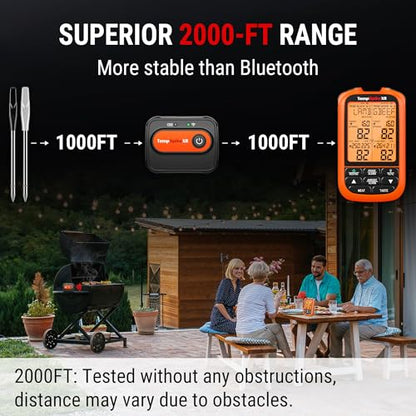 TempPro TempSpike 2000FT Wireless Meat Thermometer Digital with 2 Ultra-Thin Meat Probe, Grill Thermometer Wireless for Smoker, BBQ, Grill, Turkey Kitchent Gift for Dad Husband (Previously ThermoPro) - style: 2000ft
