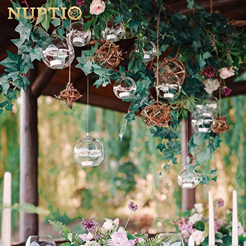 NUPTIO Hanging Glass Candle Holders, Set of 12 Globe Tealight Holders | 3.15 Inch Clear Glass Orbs, Hanging or Table Display, DIY Terrarium Craft, Garden Decor, Gift Idea - size: 3.15 inches