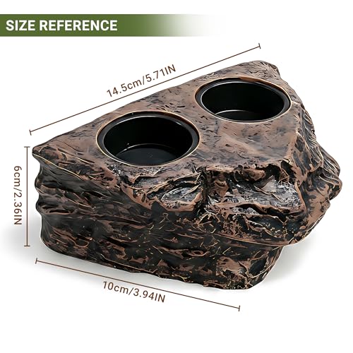 Magnetic Crested Gecko Feeding Ledge with Tongs, 4-Cup Rock Feeder | Made of pet-safe rock plastic for arboreal tanks, this dual-magnet dish stays secure, paired with 6.29in feeding tweezers