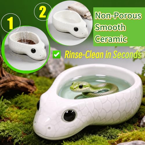 Reptile Water Dish, Ceramic Snake Water Bowl for Snake, Leopard Gecko, Bearded Dragon and Lizard, Reptile Bathing Pool Food Feeding Dish, Terrarium Tank Accessories (White) - color: White