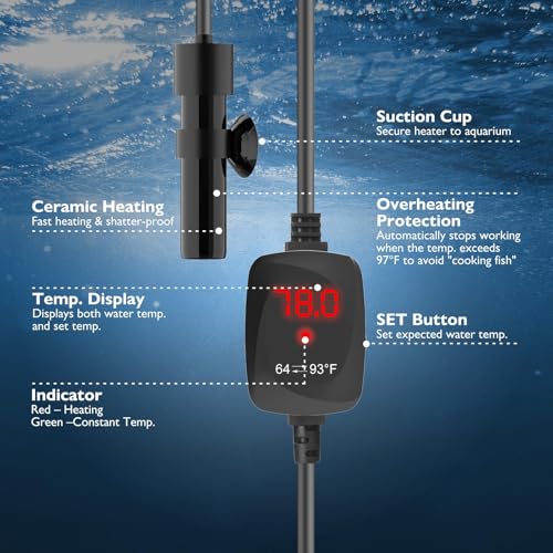10W Mini Aquarium Heater 5V/2A USB Betta Heater for up to 1 Gallon Tanks, Alumina Ceramic Fish Tank Heater Turtle Heater with Dry-Run & Overheat Protection - size: For Tanks ≤ 1 Gal