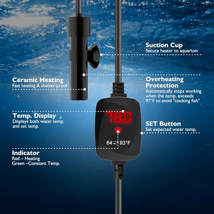 10W Mini Aquarium Heater 5V/2A USB Betta Heater for up to 1 Gallon Tanks, Alumina Ceramic Fish Tank Heater Turtle Heater with Dry-Run & Overheat Protection - size: For Tanks ≤ 1 Gal