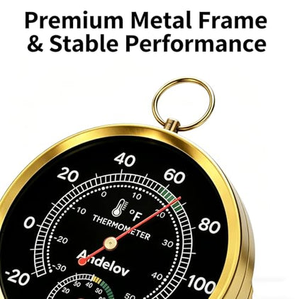 Analog Thermometer Hygrometer with Lanyard, -22°F to 122°F / 0-100% RH, Battery-Free Mechanical Temperature Humidity Monitor for Home,Pet Room, Farm, Garden & Greenhouse