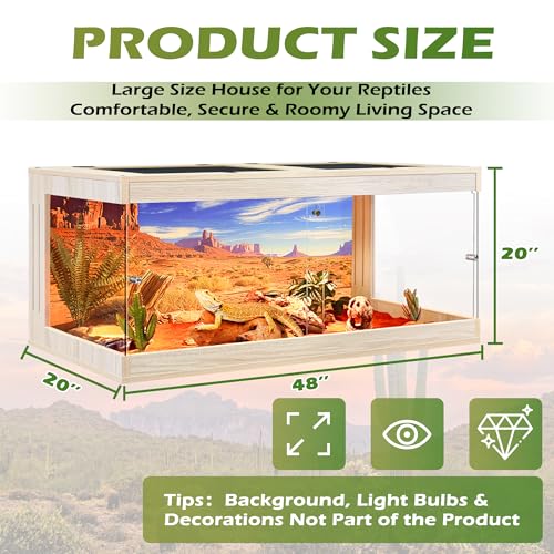 Royxen Bearded Dragon Tank, 82 Gallons Tempered Glass Reptile Terrarium with Metal Mesh Top, 3-Side Clear Anti-Scratch Glass Lizard Tank for Reptile Habitat (Oak, 48" Length) - color: Oak, size: 82Gal,48x20x20inch