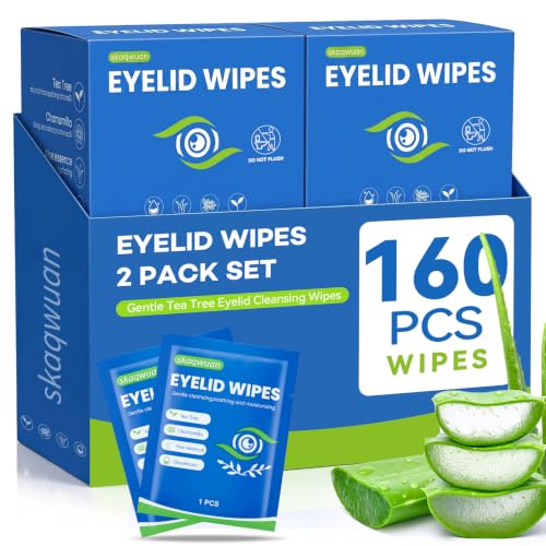 160PCS (2 Boxes) Eyelid Cleansing Wipes, Tea Tree Oil Gentle Cleansing Cloths, Gentle Daily Facial Cleansing Wipes for Sensitive Skin, Alcohol Free Moisturizing Eye Area Cleansing Wipes Bulk Pack - size: 1 Count (Pack of 160)