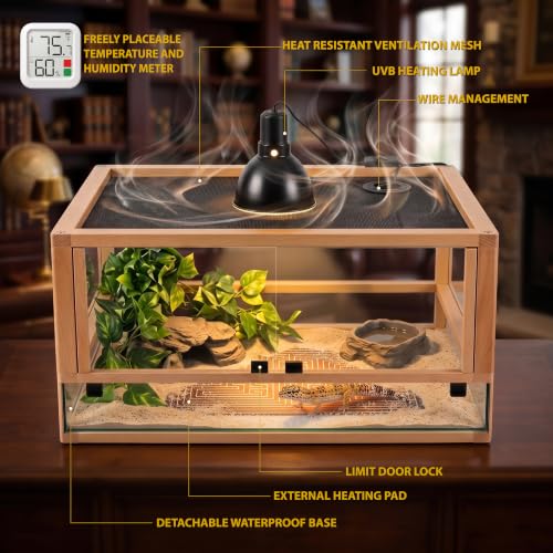 Solid Wood Reptile Tank, Stackable Front-Open Bioactive Vivarium （Beech） | Real Solid Wood, Water-Tested Pull-Out Glass Base, Bioactive Ready, Easy Cleaning, Expandable Modular Design