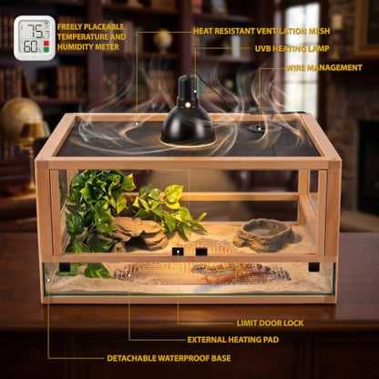 Solid Wood Reptile Tank, Stackable Front-Open Bioactive Vivarium （Beech） | Real Solid Wood, Water-Tested Pull-Out Glass Base, Bioactive Ready, Easy Cleaning, Expandable Modular Design