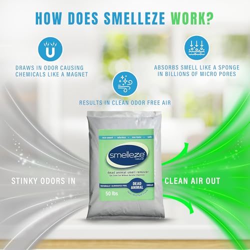 SMELLEZE Dead Animal Odor Eliminator - Strong Odor Removal - 50 lb. Bag | Natural & Safe Indoor & Outdoor Use - Granules, 50 lbs. - size: 50 Pound (Pack of 1)