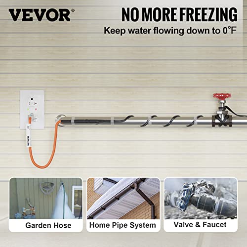 VEVOR Self-Regulating Pipe Heating Cable, 6-feet 5W/ft Heat Tape for Pipes Freeze Protection, Protects PVC Hose, Metal and Plastic Pipe from Freezing, 120V - size: 6 Feet