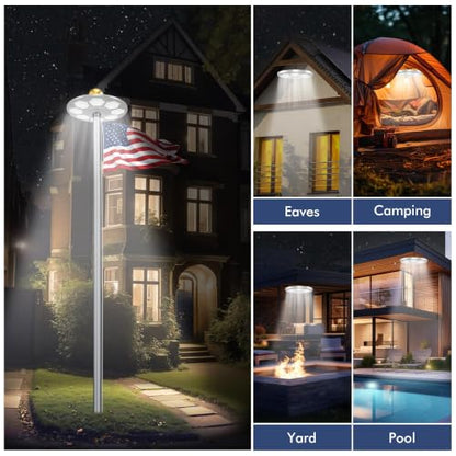 Solar Flag Pole Light, 160 LED 2000Lumens, 16 H Lighting for 15-30 Ft Poles | Solar Powered, 4000 mAh, Full Flag Coverage, IP65 Waterproof, Dusk to Dawn Auto On/Off, Multi-Angle, Rechargeable, White - color: White
