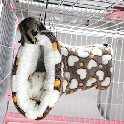 LEFTSTARER Guinea Pig Accessories Sugar Glider Cage Accessories Hamster Rat Toys Ferret Hammock Hanging Tunnel for Small Animals （Heart-Brown） - color: Brown