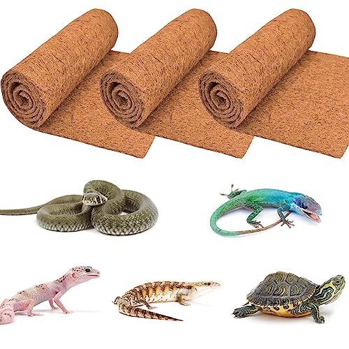 3 Rolls Reptile Carpet 18x36 Inch Coconut Fiber Mat for Tank Bedding | Natural Coconut Fiber Reptile Carpet Liner Flooring, Absorbent & Reusable For Bearded Dragons, Tortoises, Lizards & Geckos - size: 3 Pcs (18X36in)