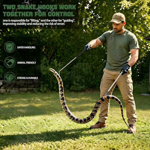 2pcs Snake Hook Set, Telescopic Snake Catcher Stainless Steel Snake Handling Tool for Moving Ball Rattlesnakes Python Copperhead with Long Handle (35-64inch&26inch) - size: 35-64inch&26inch